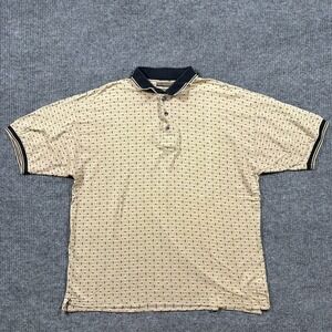 International Waters Mens Polo Shirt XL Beige Cotton Patterned Short Sleeve